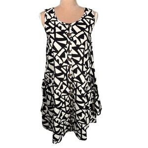 Zury Button Front Dress Women Free Size Made India Black White Geometric Cotton